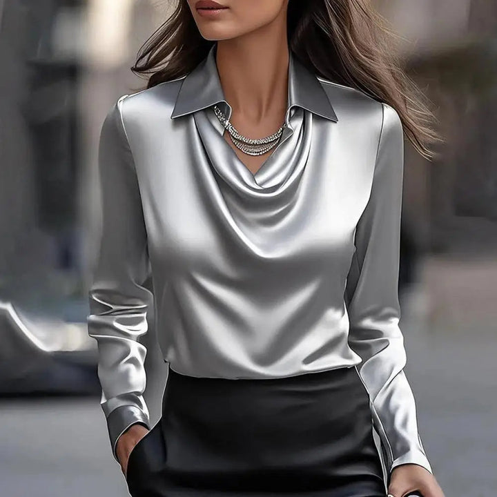 satin blouse cowl neck long sleeve women