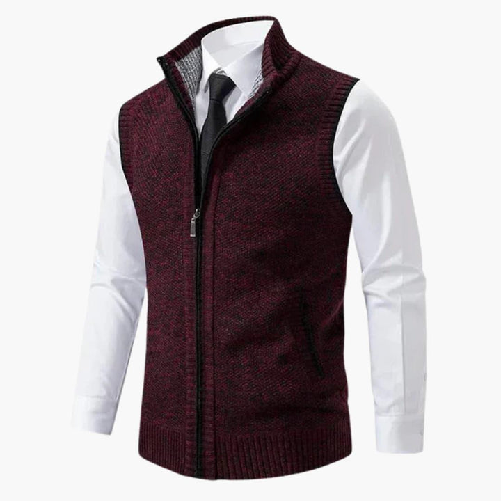 Men sleeveless zip front vest with stand collar regular fit