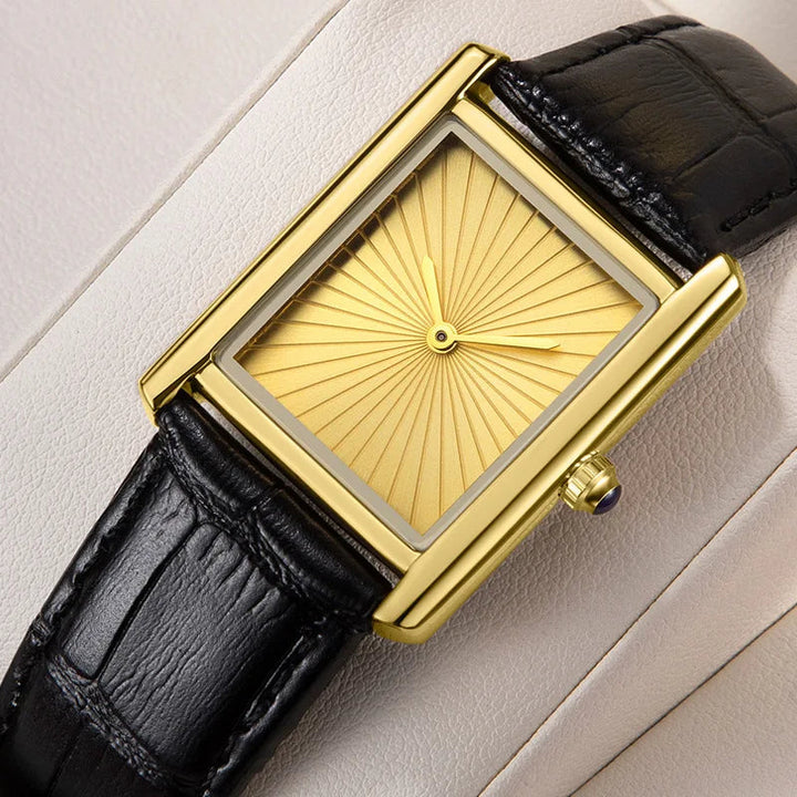 Square Sunray Dial Quartz Watch Leather Strap