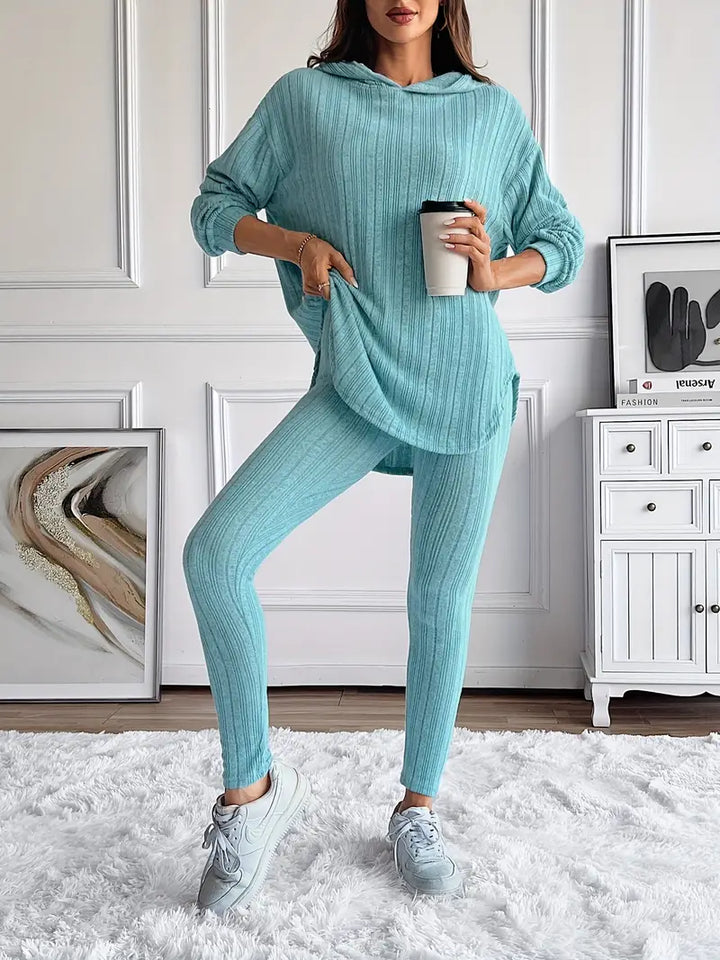 Loungewear set ribbed knit hooded women