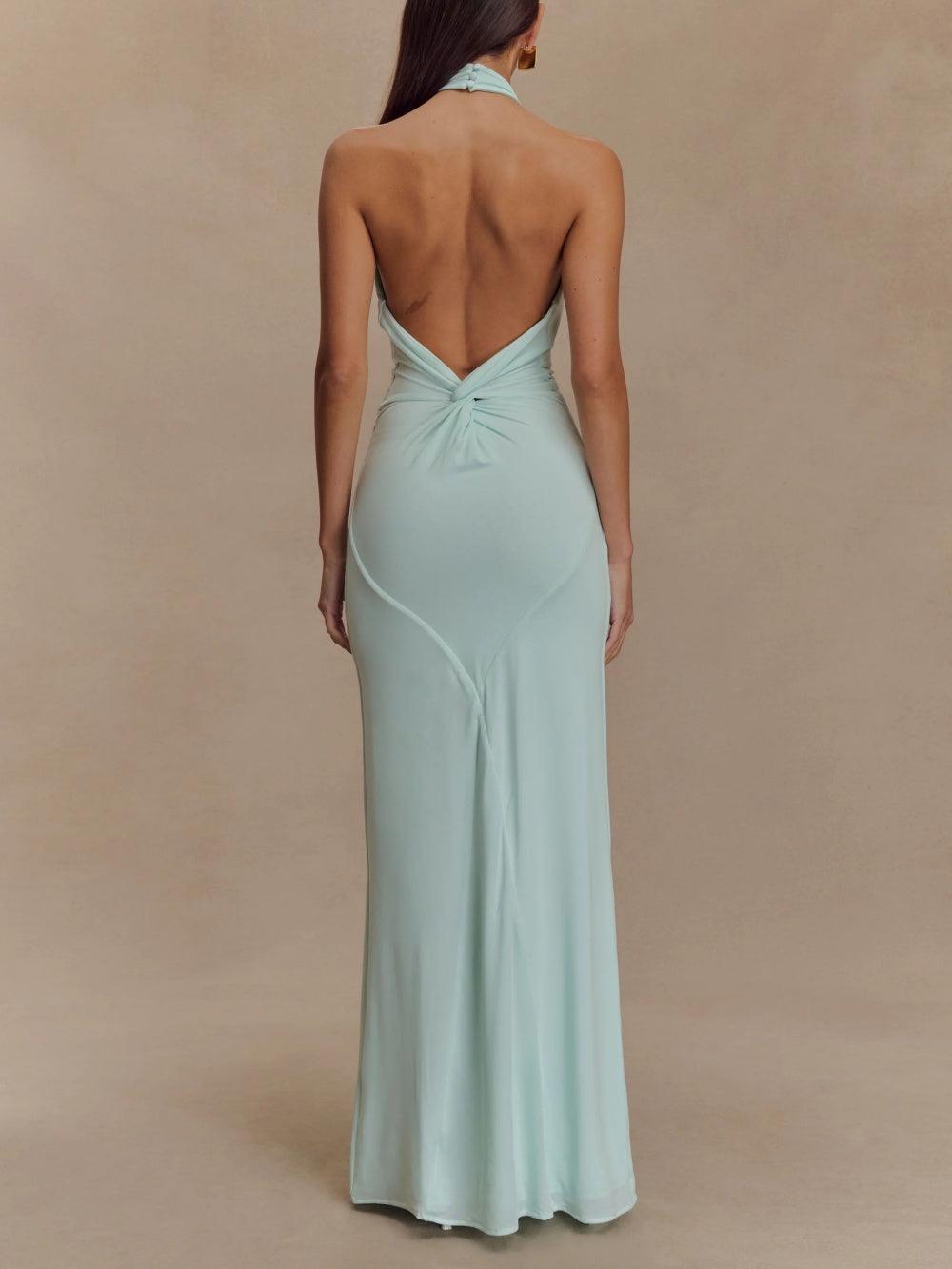 Women's Maxi Dress - Slinky Halter Style - Lagoon Color