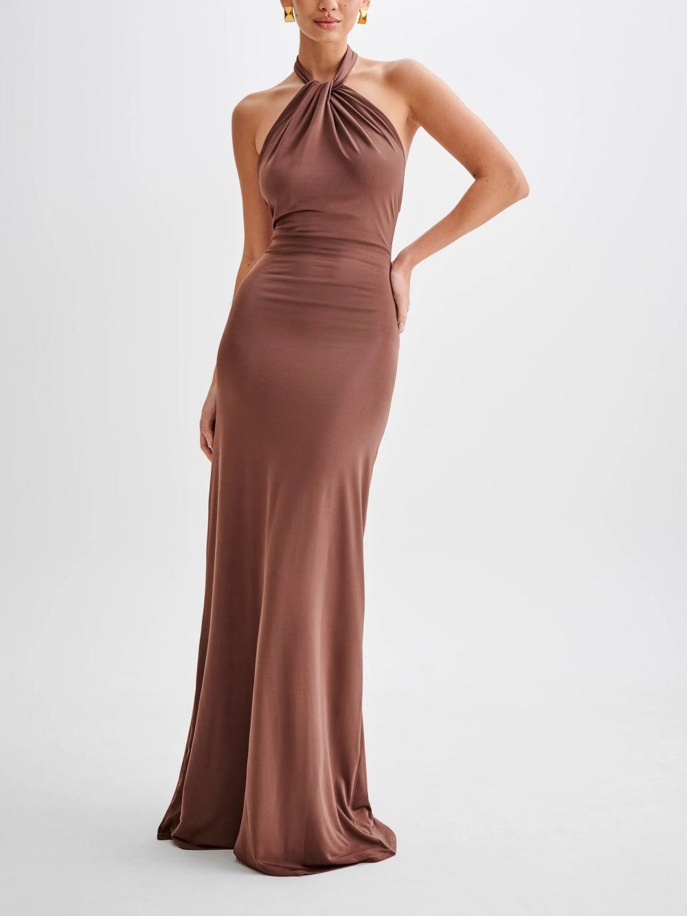 Women's Maxi Dress - Slinky Halter Style - Lagoon Color