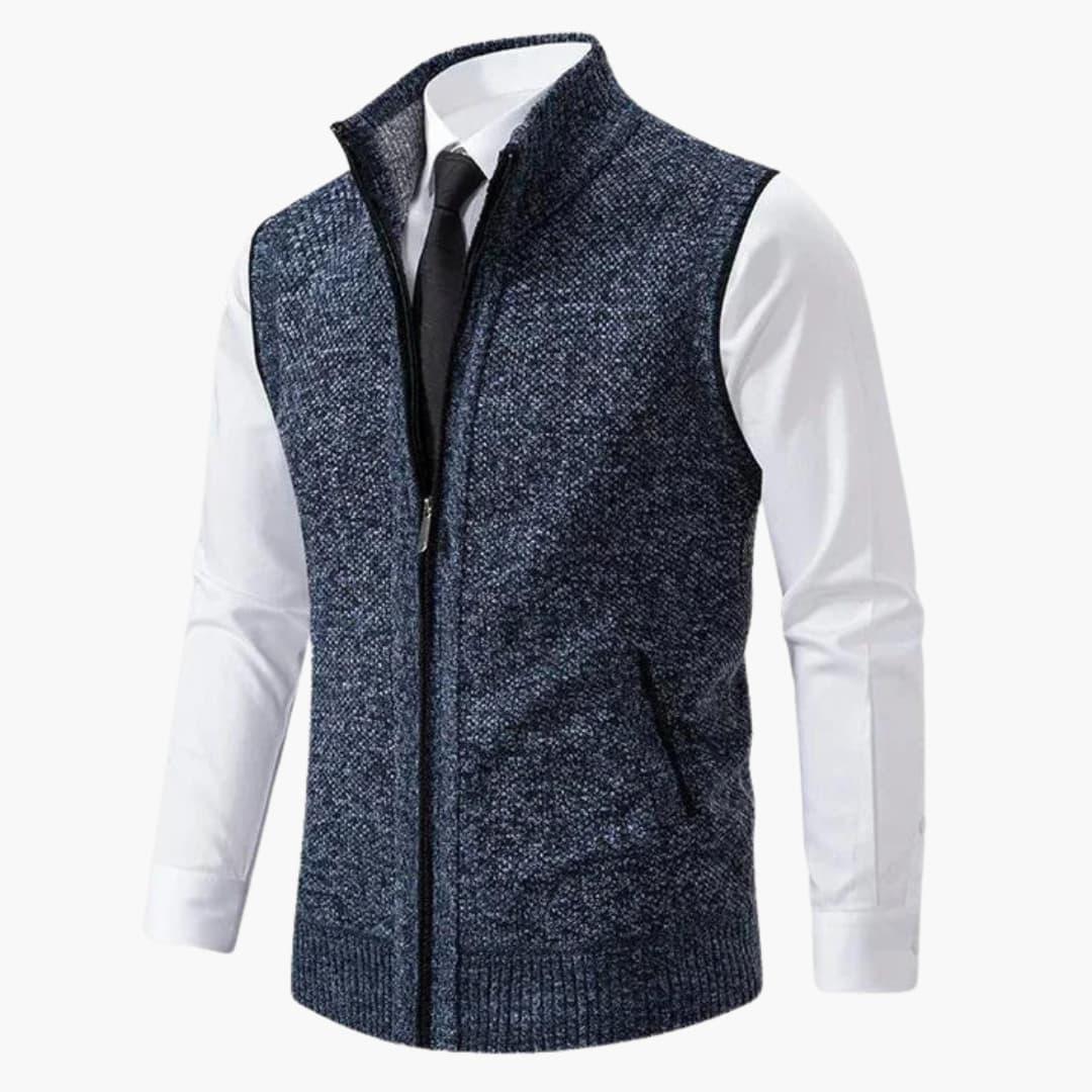 Men sleeveless zip front vest with stand collar regular fit