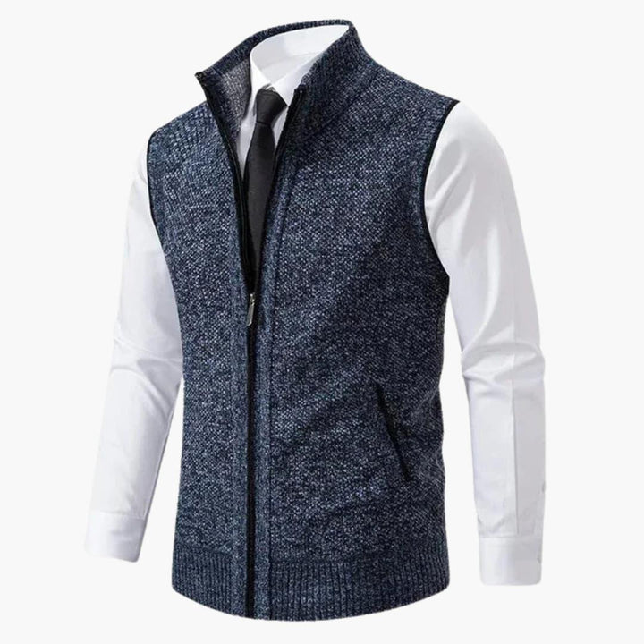 Men sleeveless zip front vest with stand collar regular fit