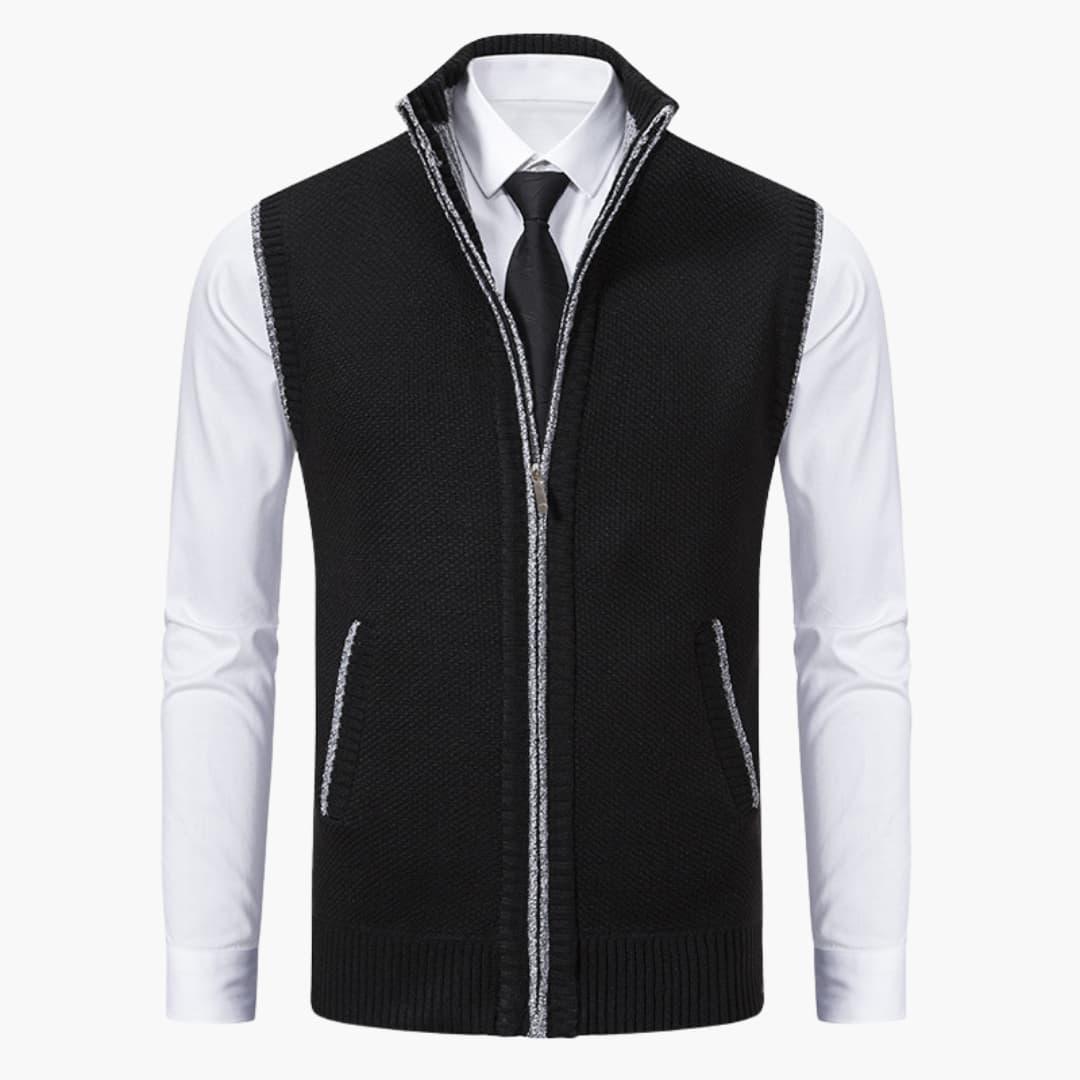 Men sleeveless zip front vest with stand collar regular fit