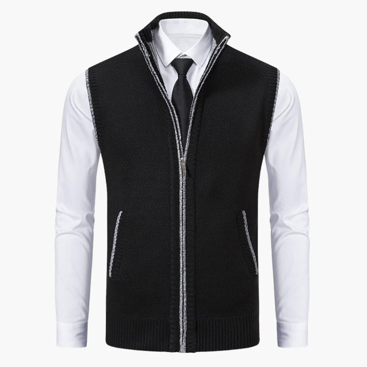 Men sleeveless zip front vest with stand collar regular fit