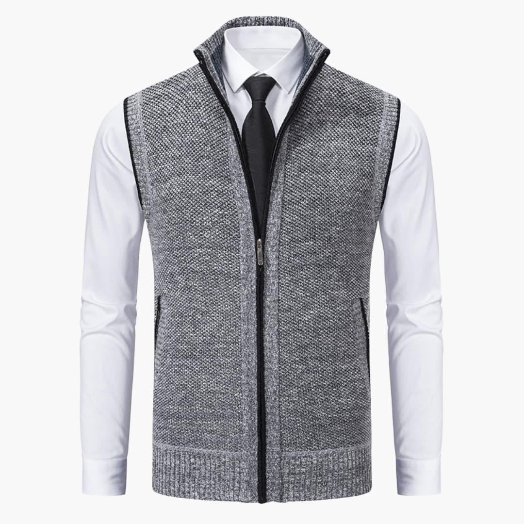 Men sleeveless zip front vest with stand collar regular fit