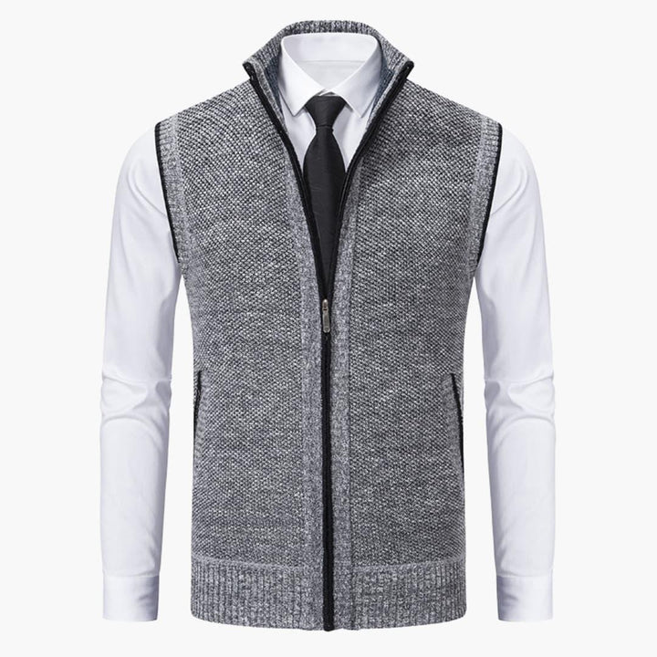 Men sleeveless zip front vest with stand collar regular fit