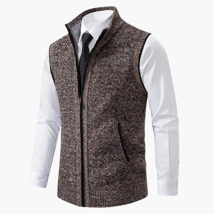 Men sleeveless zip front vest with stand collar regular fit