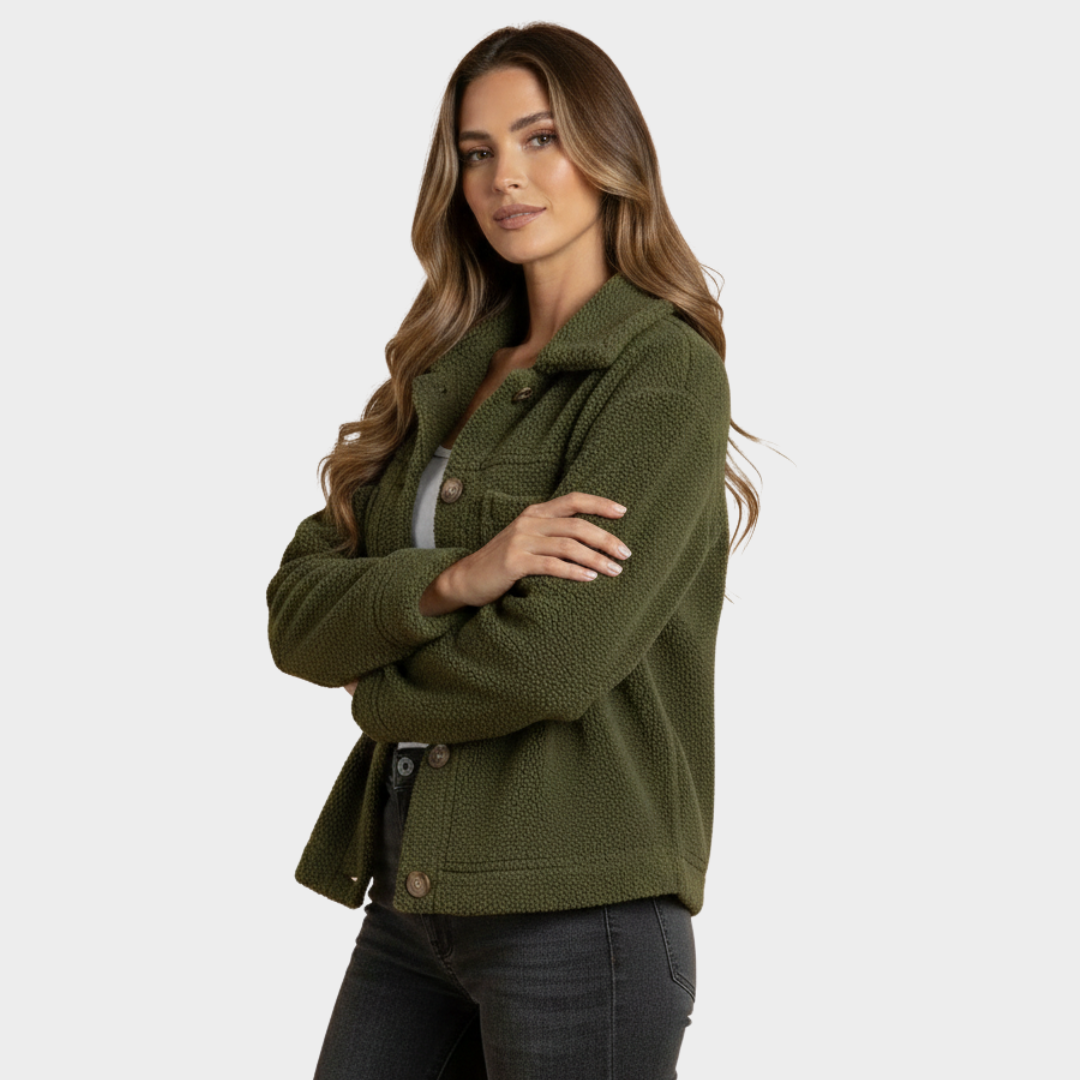 Women's Black Fleece Button Jacket