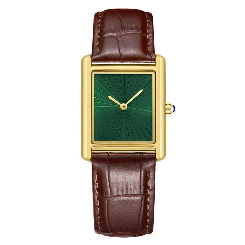 Square Sunray Dial Quartz Watch Leather Strap