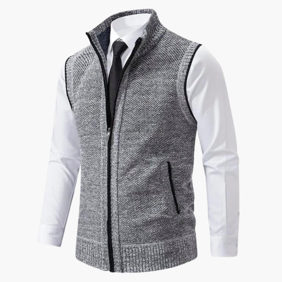Men sleeveless zip front vest with stand collar regular fit