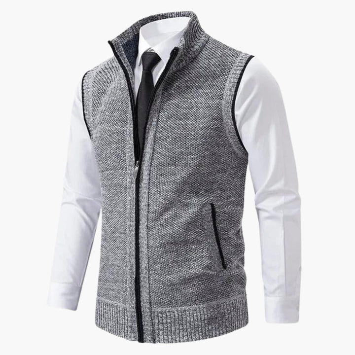 Men sleeveless zip front vest with stand collar regular fit