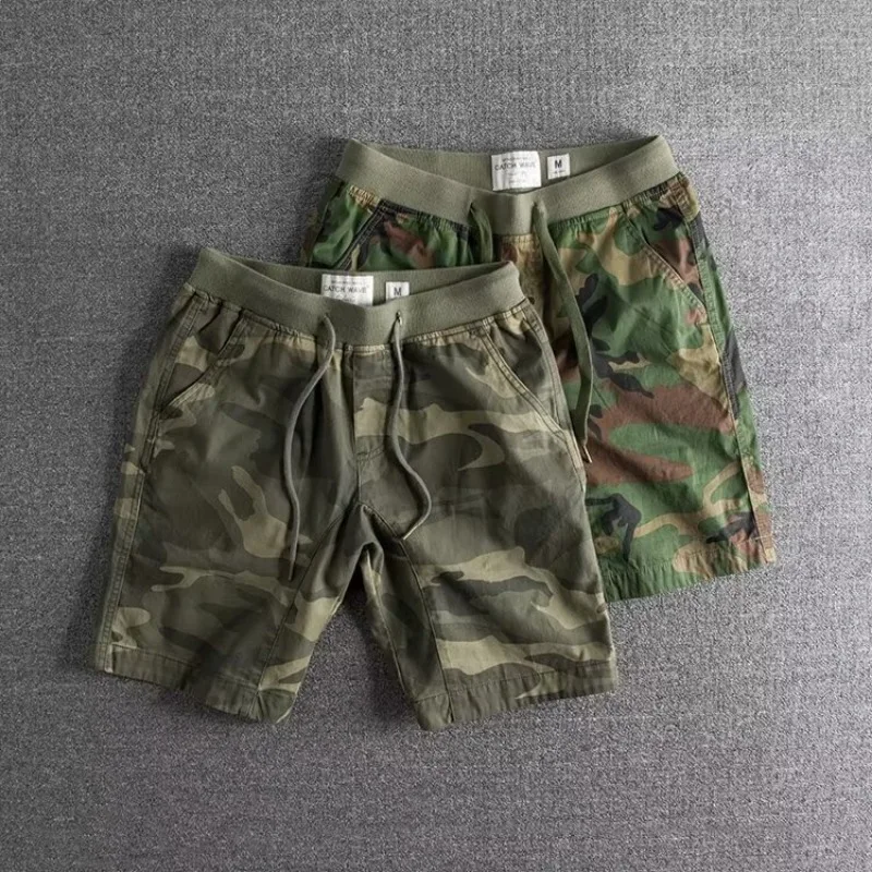 cargo shorts camouflage elastic waistband men
