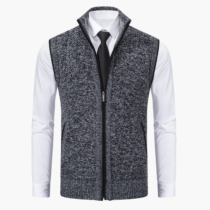 Men sleeveless zip front vest with stand collar regular fit