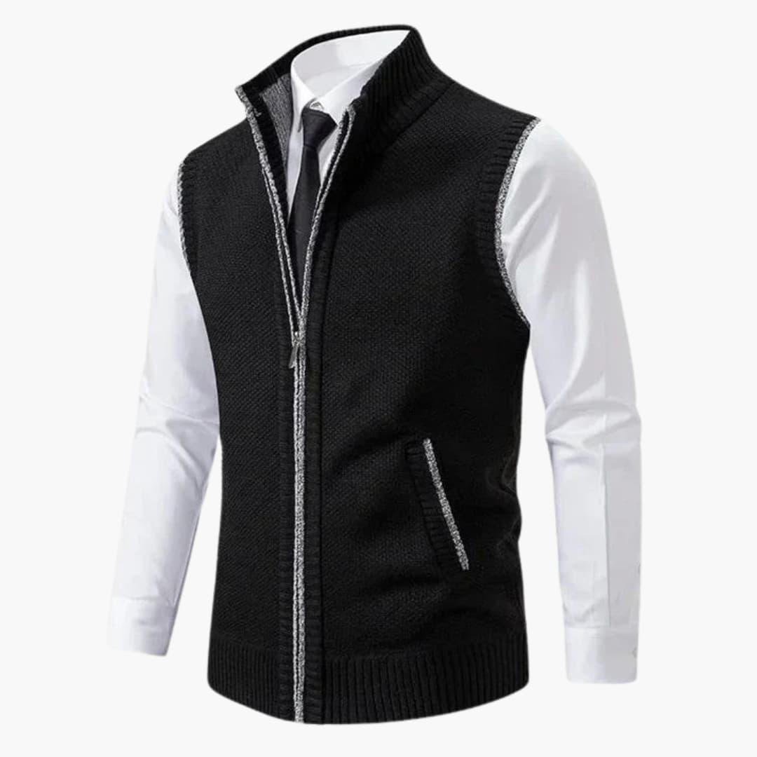 Men sleeveless zip front vest with stand collar regular fit