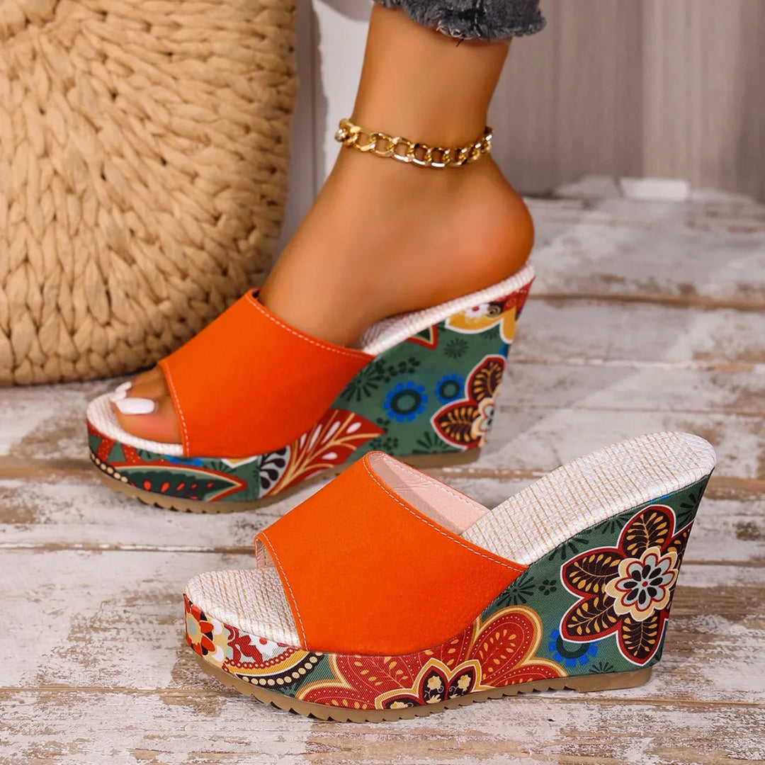 Wedge sandals floral platform women