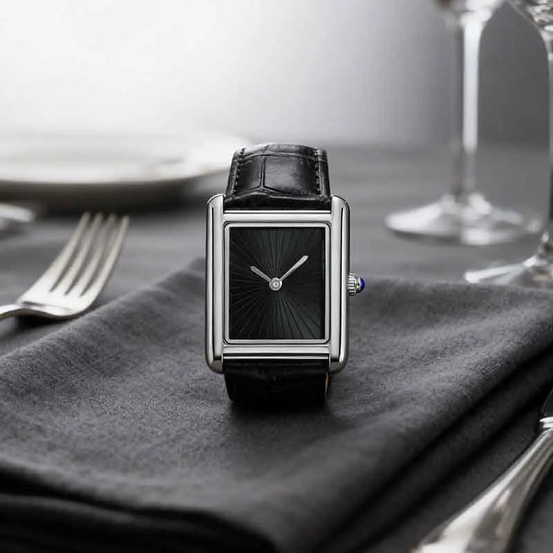 Square Sunray Dial Quartz Watch Leather Strap