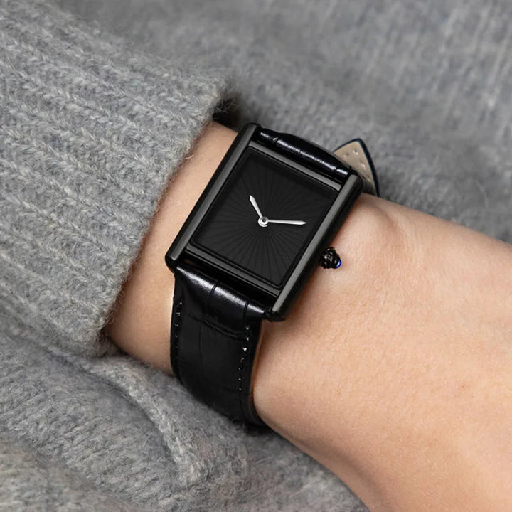 Square Sunray Dial Quartz Watch Leather Strap