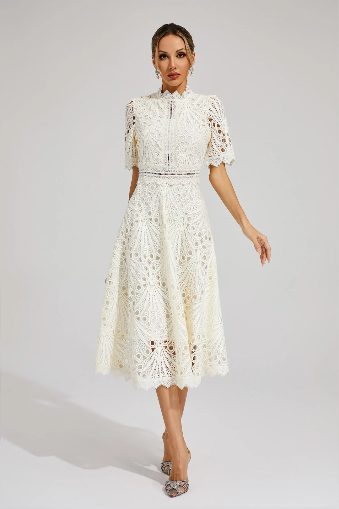 Women’s Midi Dress - Elegant Lace Design