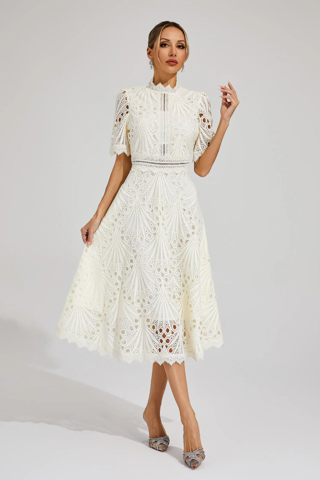 Women’s Midi Dress - Elegant Lace Design