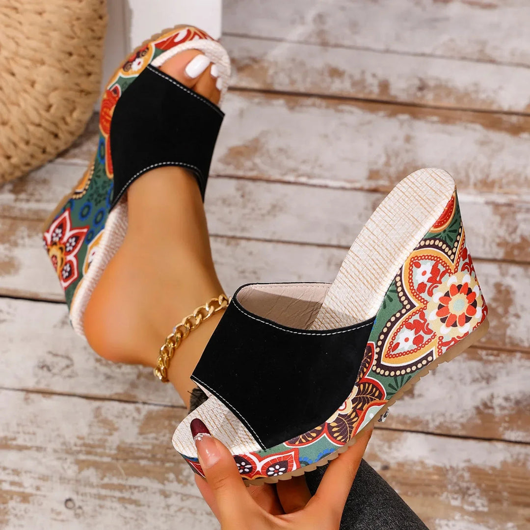 Wedge sandals floral platform women