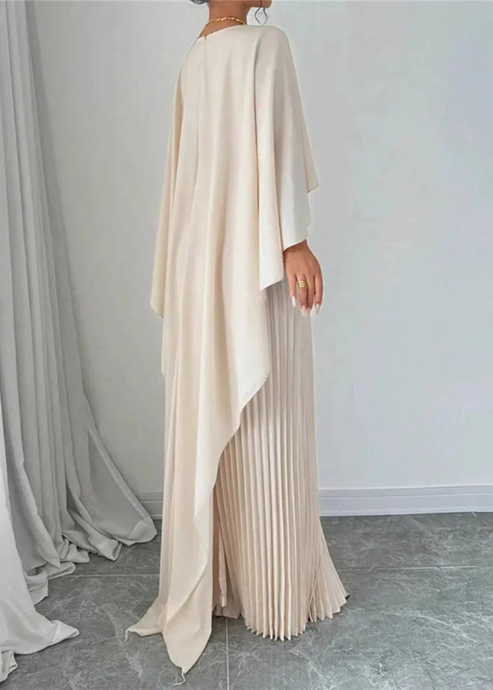 Women's Maxi Dress with Pleated Cape Overlay