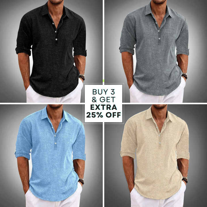 Men linen shirt long sleeve button front regular fit