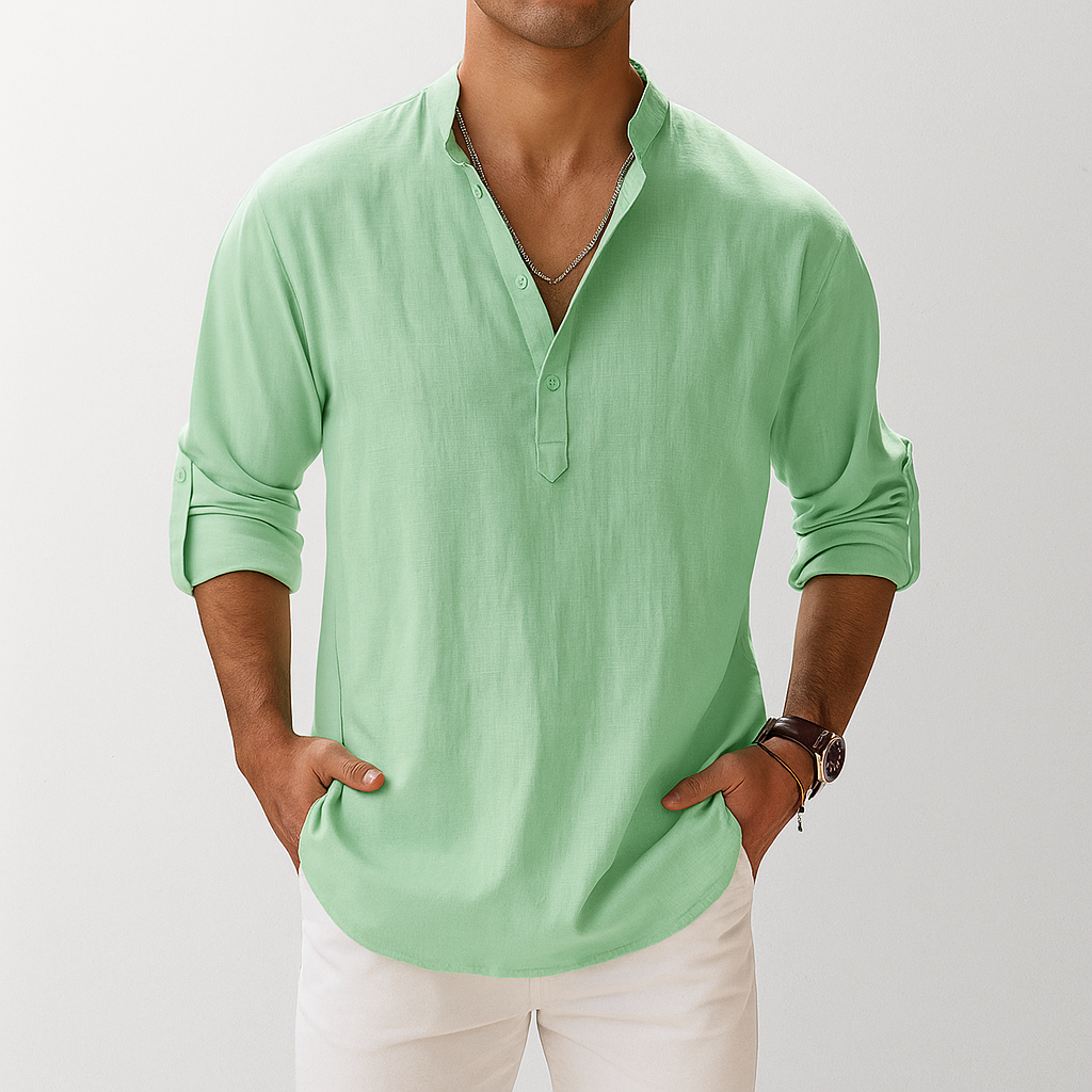 Men’s Linen Popover Shirt Lightweight Long Sleeve