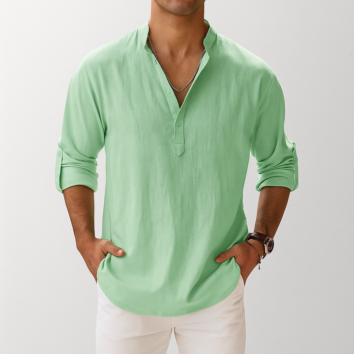 Men’s Linen Popover Shirt Lightweight Long Sleeve