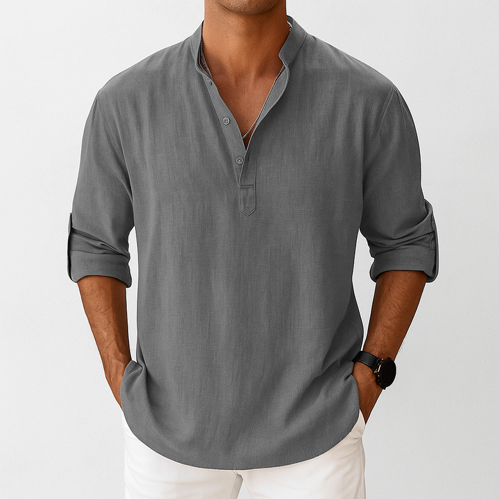 Men’s Linen Popover Shirt Lightweight Long Sleeve