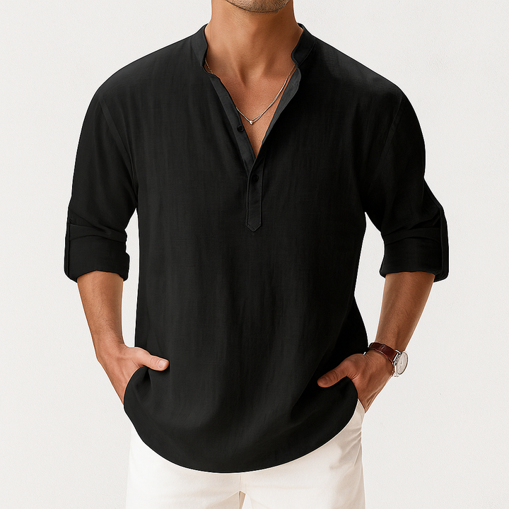 Men’s Linen Popover Shirt Lightweight Long Sleeve