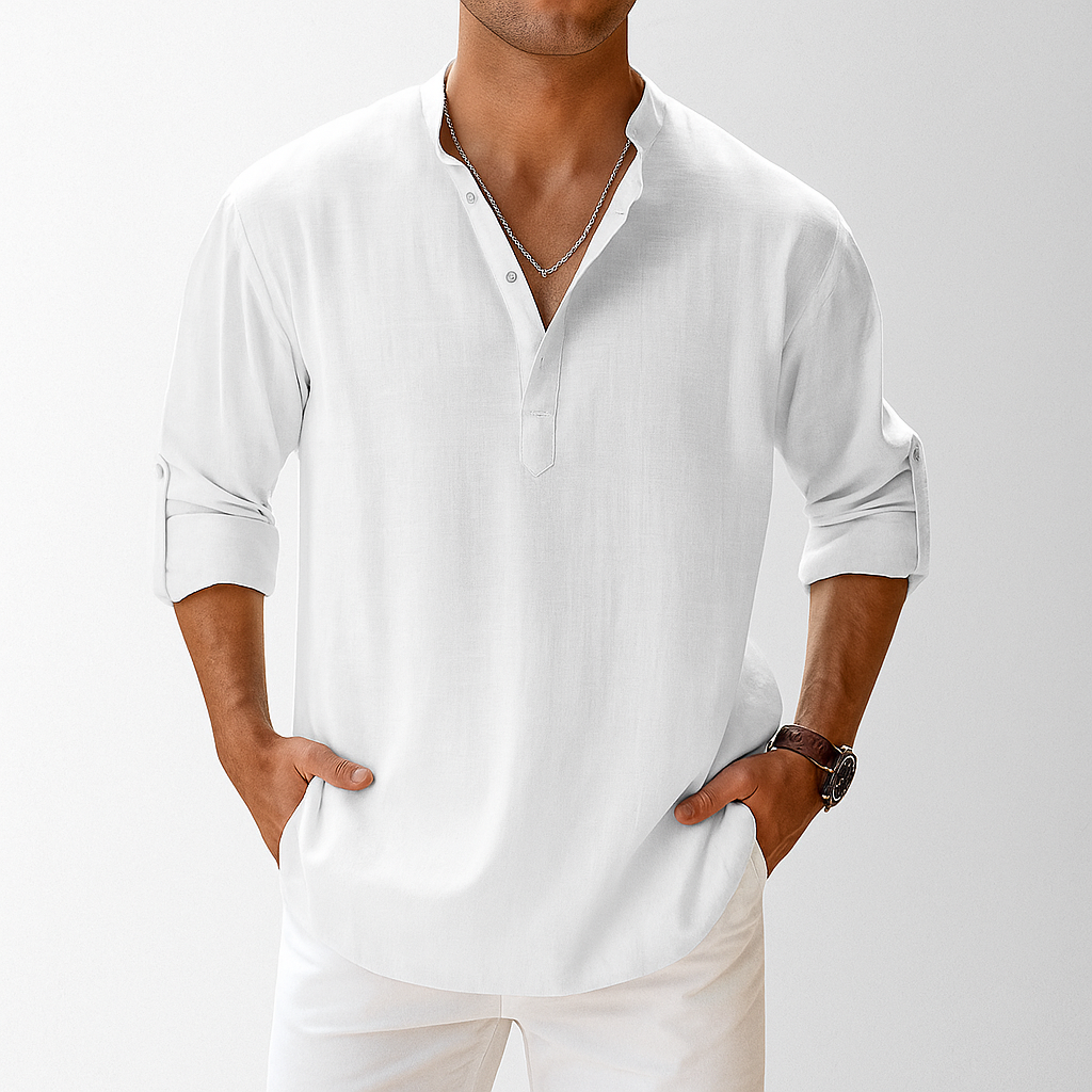 Men’s Linen Popover Shirt Lightweight Long Sleeve