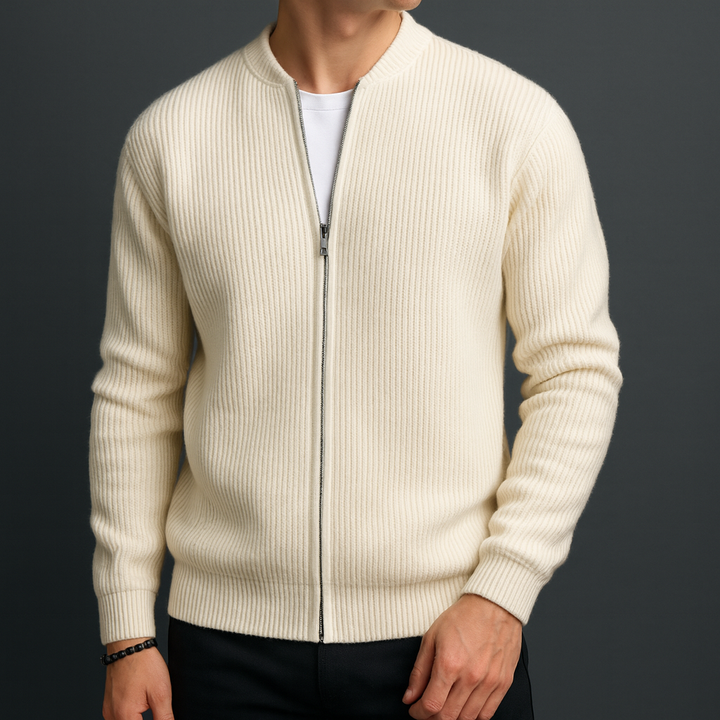 Men’s Wool Zip Up Cardigan Ribbed Collar