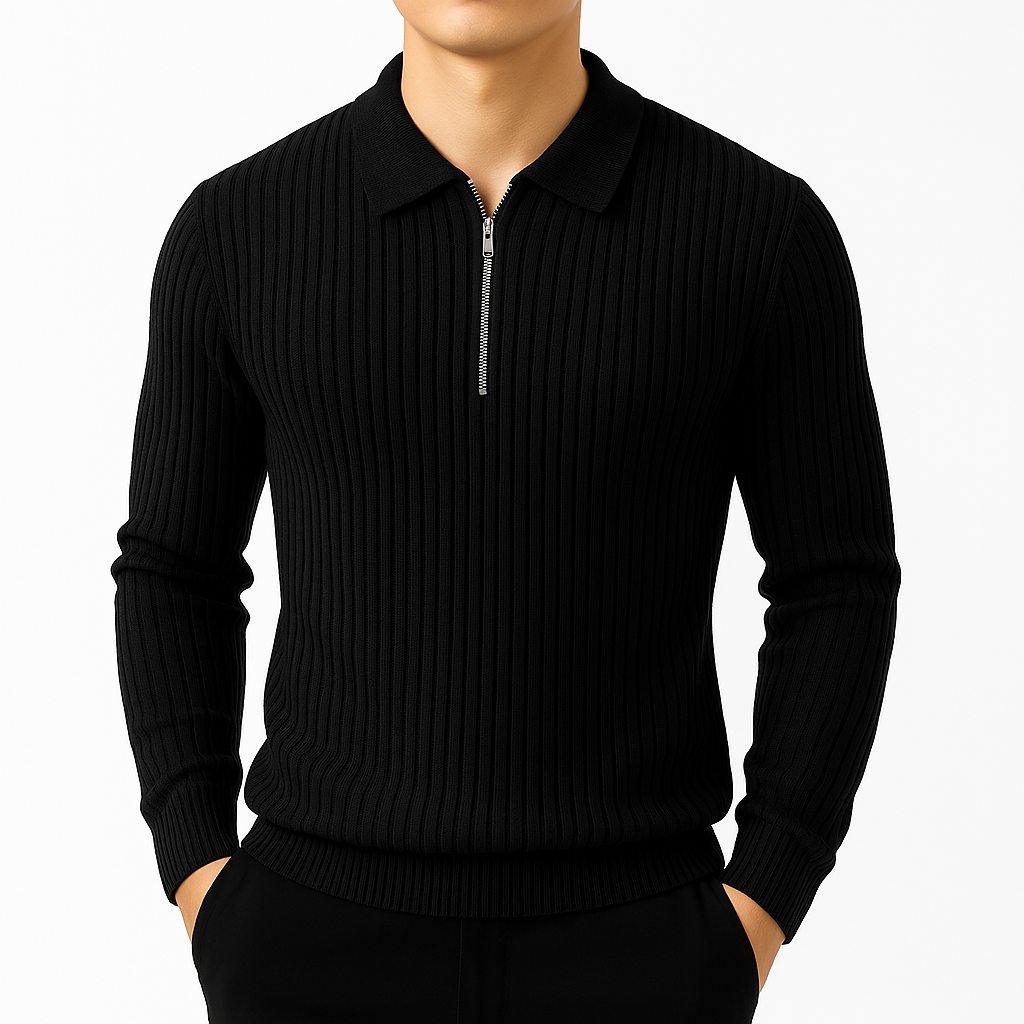 Quarter Zip Sweater Ribbed Knit Regular Fit