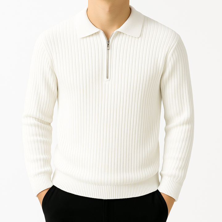 Quarter Zip Sweater Ribbed Knit Regular Fit