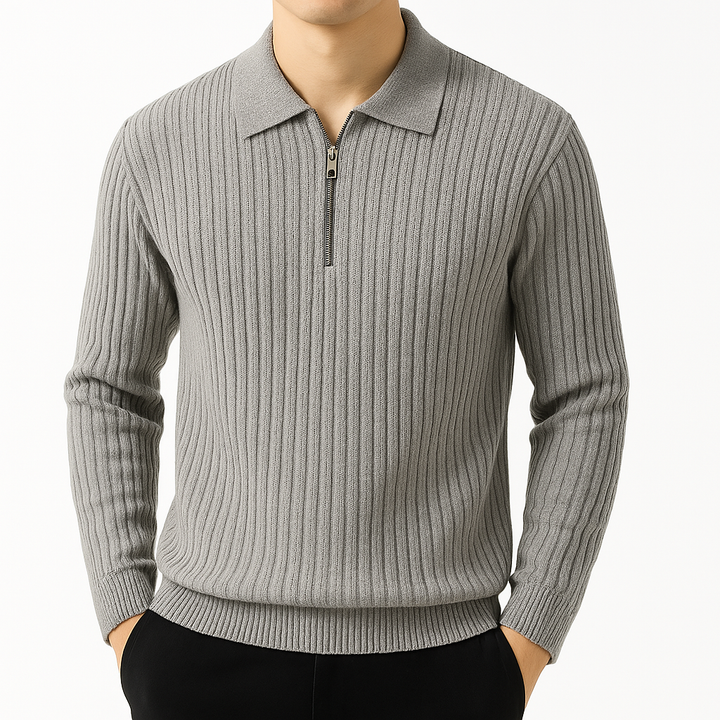 Quarter Zip Sweater Ribbed Knit Regular Fit