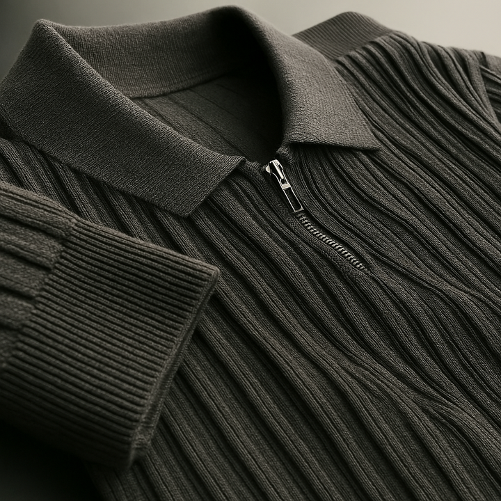 Quarter Zip Sweater Ribbed Knit Regular Fit