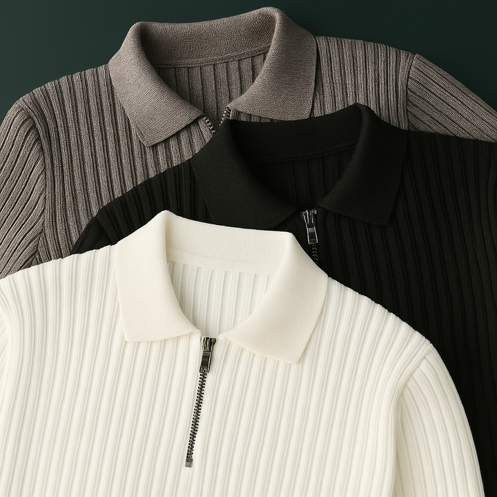 Quarter Zip Sweater Ribbed Knit Regular Fit