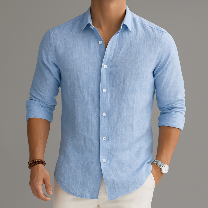 Men’s Linen Button-Up Shirt Lightweight Long Sleeve Summer