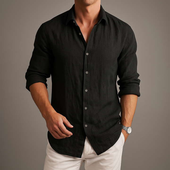 Men’s Linen Button-Up Shirt Lightweight Long Sleeve Summer