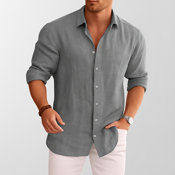 Men’s Linen Button-Up Shirt Lightweight Long Sleeve Summer
