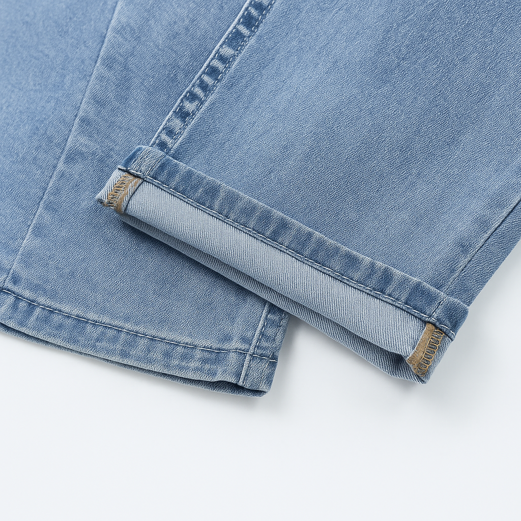 Men’s Straight Fit Jeans Washed Denim Mid Rise