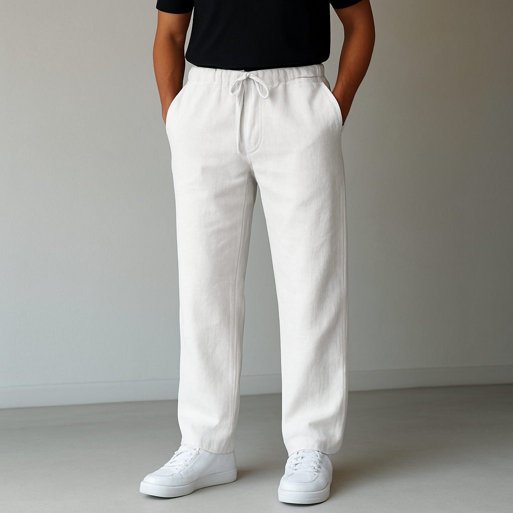 Men’s Linen Pants Drawstring Waist Casual Fit