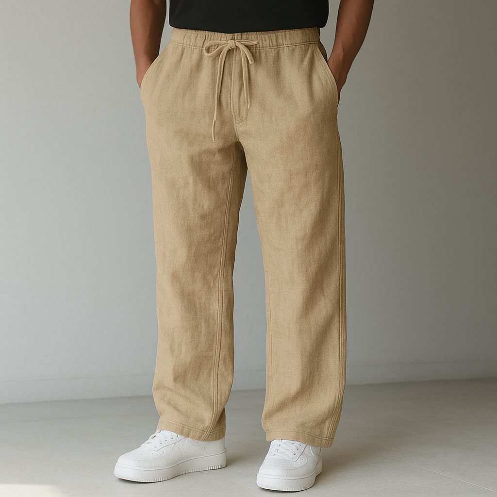 Men’s Linen Pants Drawstring Waist Casual Fit