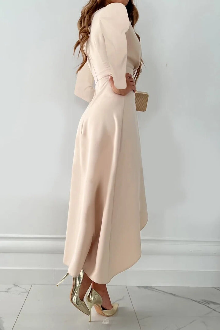 V-Neck Sheath Midi Dress for Women with Slit Design