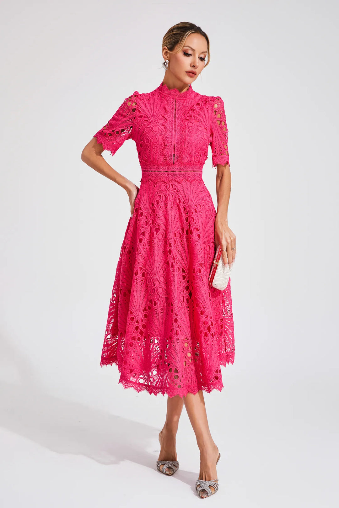 Women’s Midi Dress - Elegant Lace Design