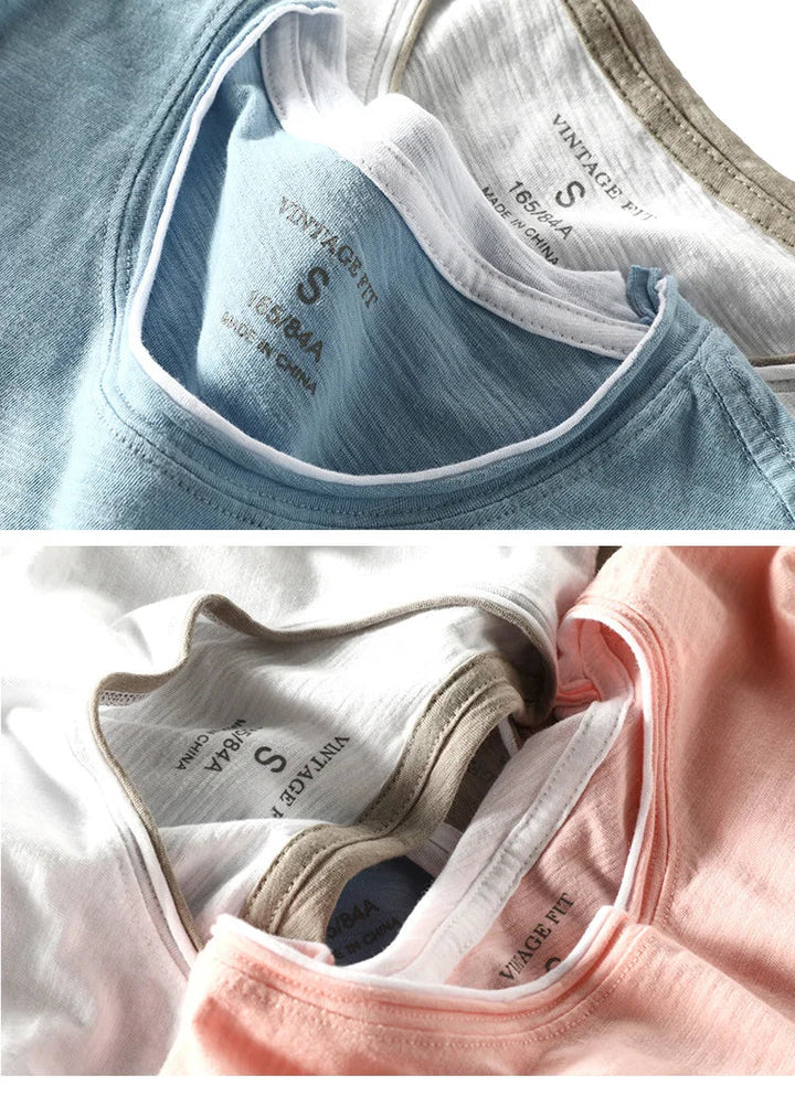 Men short sleeve cotton shirt crew neck regular fit