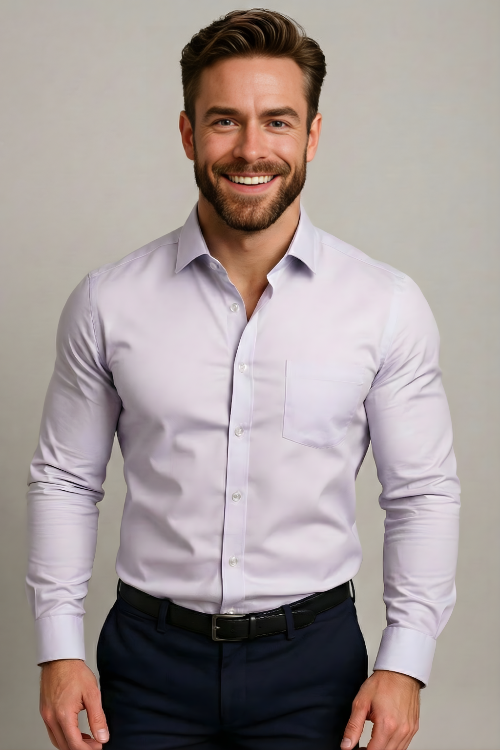 Men's Long-Sleeved Shirt - Classic Fit with Wrinkle-Free Finish