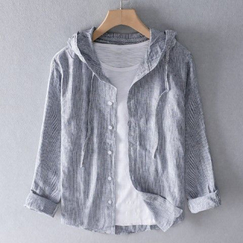 Men’s Linen Hooded Shirt Long Sleeve